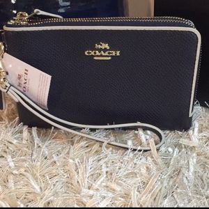 Rare Navy Blue Coach Double Zip Around Wallet